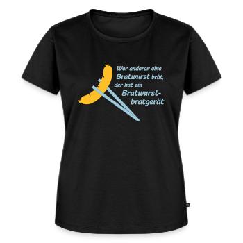 Bob: Wer anderen eine Bratwurst brät, der hat ein - Frauen Premium Bio T-Shirt - Schwarz - Vorne - Selfina (174cm)