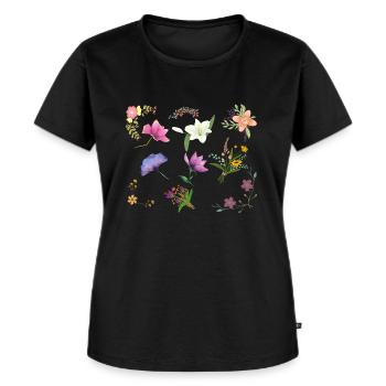 Blumenmuster - Frauen Premium Bio T-Shirt - Schwarz - Vorne - Selfina (174cm)