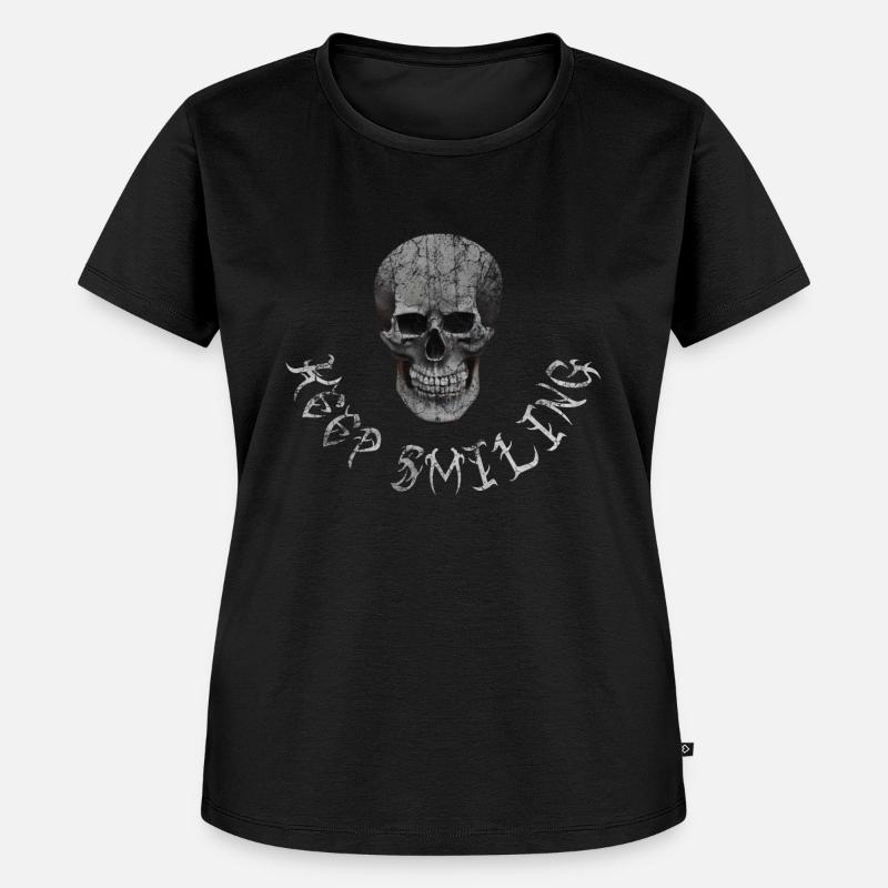 Keep Smiling Halloween Scull lustiger Spruch - Frauen Premium Bio T-Shirt - Schwarz