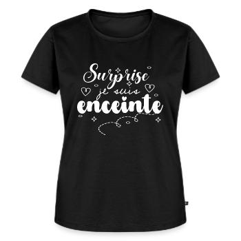 surprise je suis enceinte Annonce de grossesse - T-shirt Premium bio Femme - noir - Devant - Selfina (174cm)