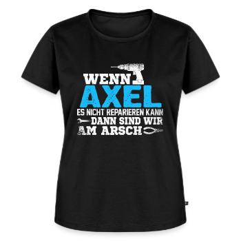 AXEL - kann es reparieren - Frauen Premium Bio T-Shirt - Schwarz - Vorne - Selfina (174cm)