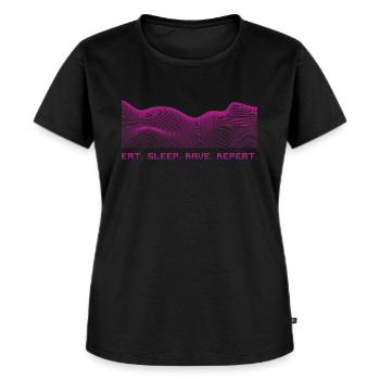 Eat. Sleep. Rave. Repeat. - Frauen Premium Bio T-Shirt - Schwarz - Vorne - Selfina (174cm)