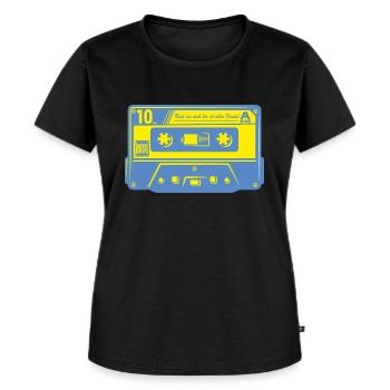 Rund um mich her ist alles Freude! On tape. - Frauen Premium Bio T-Shirt - Schwarz - Vorne - Selfina (174cm)