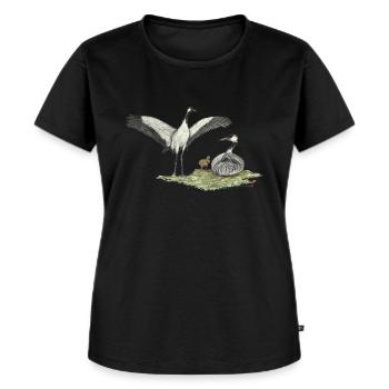 Kranich-Familie mit Küken - Frauen Premium Bio T-Shirt - Schwarz - Vorne - Selfina (174cm)