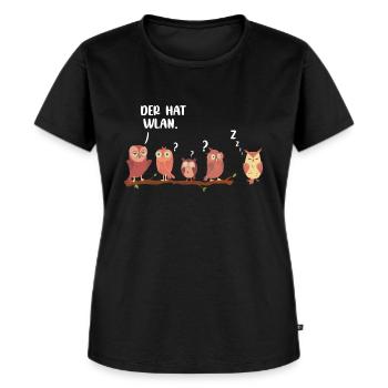 Der hat WLAN Eule Uhu lustiger Spruch Eulen Uhus - Frauen Premium Bio T-Shirt - Schwarz - Vorne - Selfina (174cm)