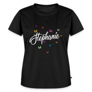 STEPHANIE - Nom de la fille et papillons colorés - T-shirt Premium bio Femme - noir - Devant - Selfina (174cm)