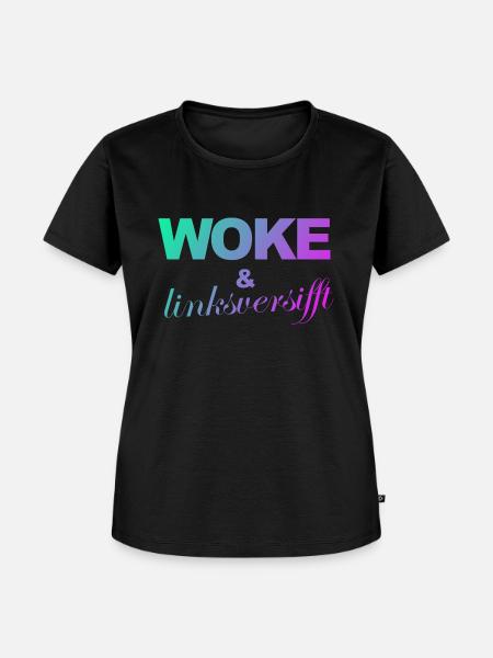 Selbstironie: WOKE & linksversifft - Frauen Premium Bio T-Shirt - Schwarz