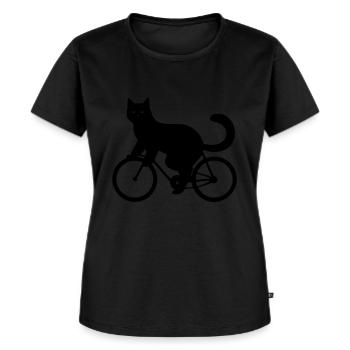 Katze auf dem Fahrrad - Frauen Premium Bio T-Shirt - Schwarz - Vorne - Selfina (174cm)