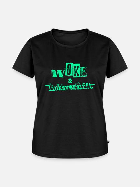 Selbstironie: WOKE & linksversifft - Frauen Premium Bio T-Shirt - Schwarz