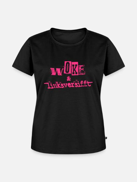 Selbstironie: WOKE & linksversifft - Frauen Premium Bio T-Shirt - Schwarz