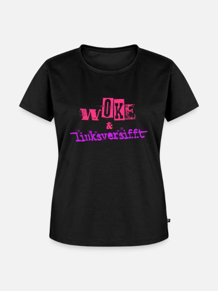 Selbstironie: WOKE & linksversifft - Frauen Premium Bio T-Shirt - Schwarz