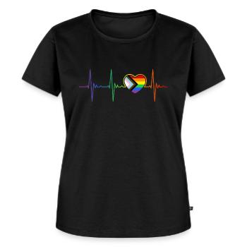 LGBT Regenbogen Flagge Gay Pride Herzschlag - Frauen Premium Bio T-Shirt - Schwarz - Vorne - Selfina (174cm)