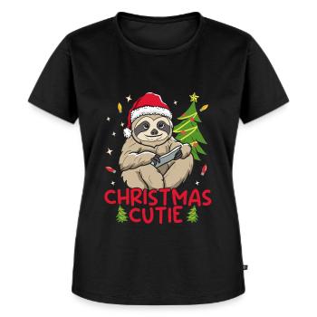 Merry Christmas Faultier - Frauen Premium Bio T-Shirt - Schwarz - Vorne - Selfina (174cm)
