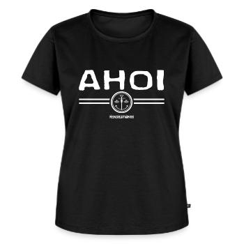 Mismuschelartlogo moin ahoi - Frauen Premium Bio T-Shirt - Schwarz - Vorne - Selfina (174cm)