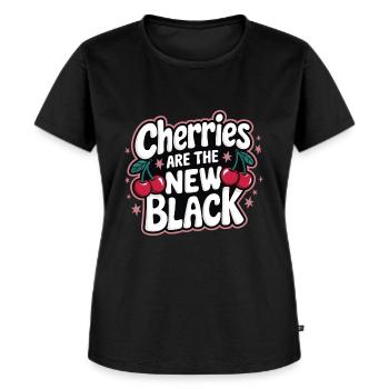 Kirsche Kirschen Früchte Essen - Frauen Premium Bio T-Shirt - Schwarz - Vorne - Selfina (174cm)