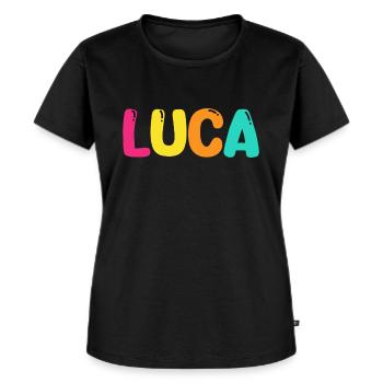 Name - Luca - Frauen Premium Bio T-Shirt - Schwarz - Vorne - Selfina (174cm)