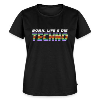 Born Techno, Life Techno & Die Techno - Frauen Premium Bio T-Shirt - Schwarz - Vorne - Selfina (174cm)