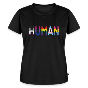 HUMAN SCHRIFTZUG - Frauen Premium Bio T-Shirt - Schwarz - Vorne - Selfina (174cm)