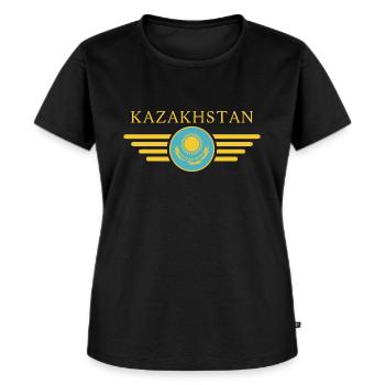 Ich liebe Kasachstan, Eleganz Stil Design T-Shirt - Frauen Premium Bio T-Shirt - Schwarz - Vorne - Selfina (174cm)