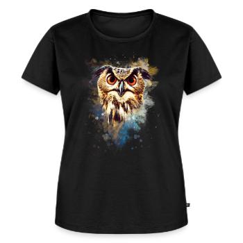 Eule Tier Uhu Vogel - Frauen Premium Bio T-Shirt - Schwarz - Vorne - Selfina (174cm)