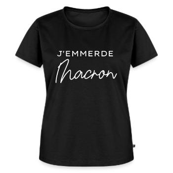 J'emm*rde Macron (blanc) - T-shirt Premium bio Femme - noir - Devant - Selfina (174cm)
