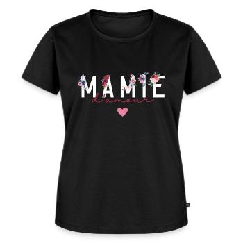 Mamie d’amour fleurs- idée cadeau mamie - T-shirt Premium bio Femme - noir - Devant - Selfina (174cm)