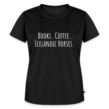 Books Coffee Icelandic Horses - Frauen Premium Bio T-Shirt - Schwarz - Vorne - Selfina (174cm)