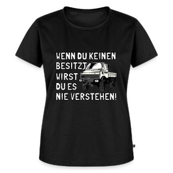 Unimog - Oldtimer - Offroad - Universal Motorgerät - Frauen Premium Bio T-Shirt - Schwarz - Vorne - Selfina (174cm)