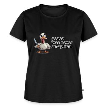 Gans mit Messer: No Peace lustiges Shirt - Frauen Premium Bio T-Shirt - Schwarz - Vorne - Selfina (174cm)