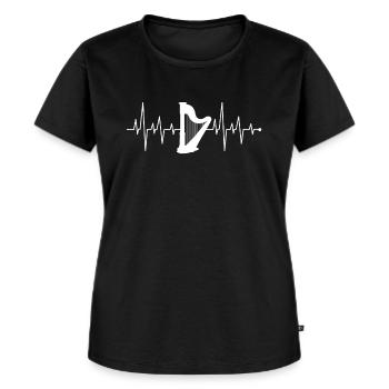 Herzschlag Herzlinie Herzfrequenz Harfe Spieler - Frauen Premium Bio T-Shirt - Schwarz - Vorne - Selfina (174cm)