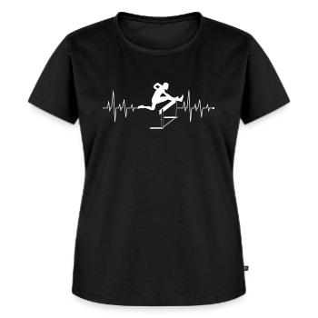 Herzschlag Herzlinie Herzfrequenz Hürdenlauf Shirt - Frauen Premium Bio T-Shirt - Schwarz - Vorne - Selfina (174cm)