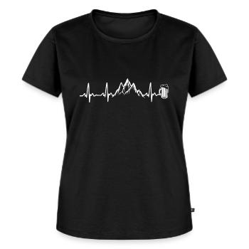 Berge Herzschlag Berg Bier - Frauen Premium Bio T-Shirt - Schwarz - Vorne - Selfina (174cm)