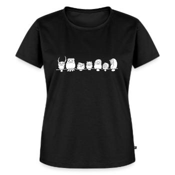 Eulen Bande - Frauen Premium Bio T-Shirt - Schwarz - Vorne - Selfina (174cm)