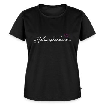 Schwesterherz in white - Frauen Premium Bio T-Shirt - Schwarz - Vorne - Selfina (174cm)