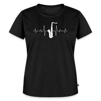 Saxophon Herz - Frauen Premium Bio T-Shirt - Schwarz - Vorne - Selfina (174cm)