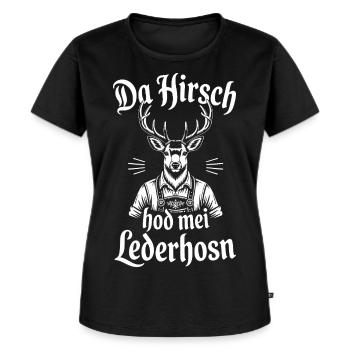 Lederhose Hirsch Trachten Bayern Volksfest lustig - Frauen Premium Bio T-Shirt - Schwarz - Vorne - Selfina (174cm)
