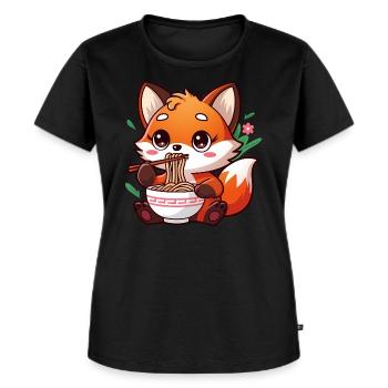 Fox Eating Ramen Noodles Cute Food Lover - Women's Premium Organic T-shirt - black - Front - Selfina (174cm)