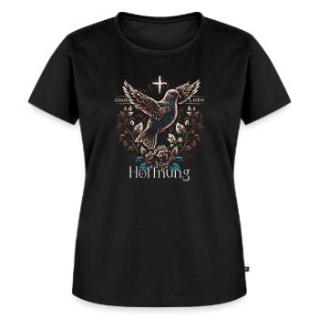 Christliche Kleidung, Glaube Liebe Hoffnung Bibel - Frauen Premium Bio T-Shirt - Schwarz - Vorne - Selfina (174cm)