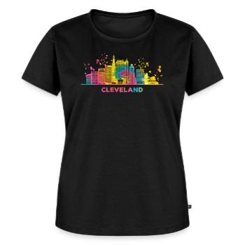 Clevelander Skyline Cleveland - Frauen Premium Bio T-Shirt - Schwarz - Vorne - Selfina (174cm)