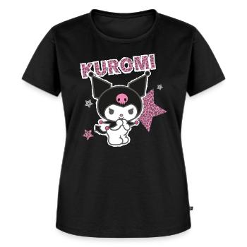 Kuromi Mit Schriftzug Und Sternen Im Leo Stile - Frauen Premium Bio T-Shirt - Schwarz - Vorne - Selfina (174cm)