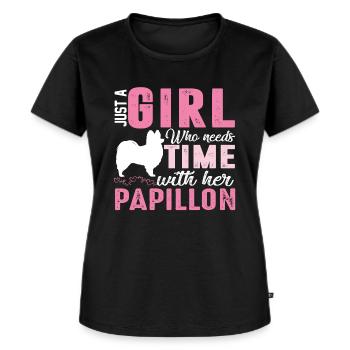 Papillon Hund Kontinentaler Zwergspaniel - Frauen Premium Bio T-Shirt - Schwarz - Vorne - Selfina (174cm)