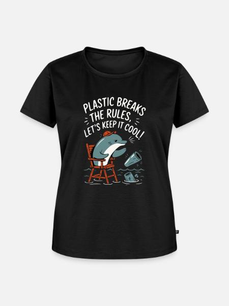 Plastik im Meer mit Delphin - Frauen Premium Bio T-Shirt - Schwarz