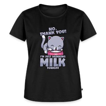 Chat: Seulement du lait, pas d’alcool! - T-shirt Premium bio Femme - noir - Devant - Selfina (174cm)