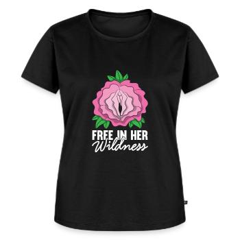Free In Her Wildness Shirt Pussy Blume Vagina Rose - Frauen Premium Bio T-Shirt - Schwarz - Vorne - Selfina (174cm)