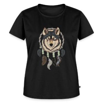 Indianer Federn Boho Traumfänger Wolf - Frauen Premium Bio T-Shirt - Schwarz - Vorne - Selfina (174cm)