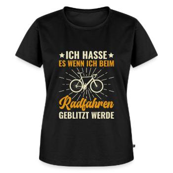 Ich hasse es beim Radfahren geblitzt zu werden - - Frauen Premium Bio T-Shirt - Schwarz - Vorne - Selfina (174cm)