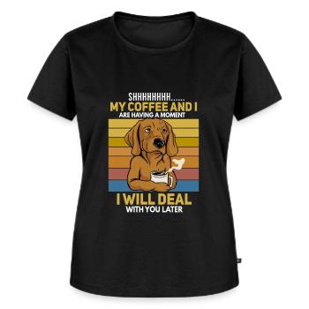 Funny Dog Coffee Drinker Saying - Women's Premium Organic T-shirt - black - Front - Selfina (174cm)