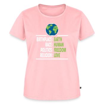 Lieu de naissance Terre Race Liberté humaine Religion Amour - T-shirt Premium bio Femme - rose - Devant - AI Model Female 172 dark (172cm)