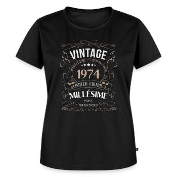 PAPA NÉ EN 1974 ANNIVERSAIRE cadeau humour vin - T-shirt Premium bio Femme - noir - Devant - Selfina (174cm)
