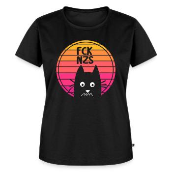 FCK NZS mit Witziger Katze im Retro design - Frauen Premium Bio T-Shirt - Schwarz - Vorne - Selfina (174cm)
